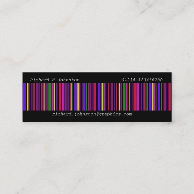 Modern multi colour barcode mini business card (Front)