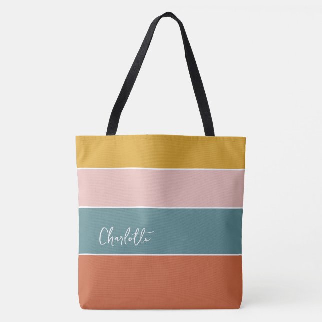 Modern Multi Colour Block Stripes Personalized     Tote Bag (Front)