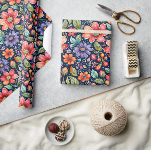 Modern Multi-colour Flowers Wrapping Paper