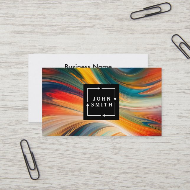 Modern Multi-colour Watercolors Cool Abstract Business Card (Front/Back In Situ)