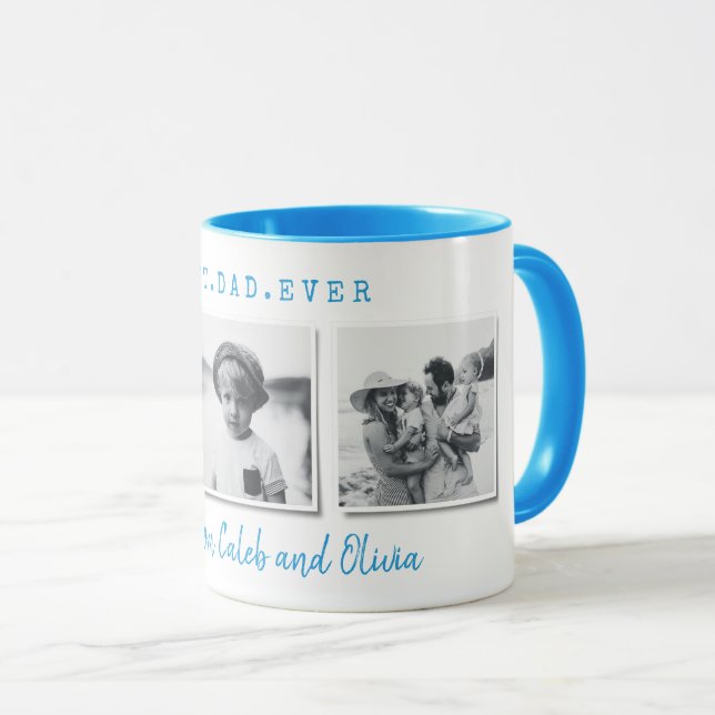 Modern multi photo best dad fathers day blue gift mug (Front Right)