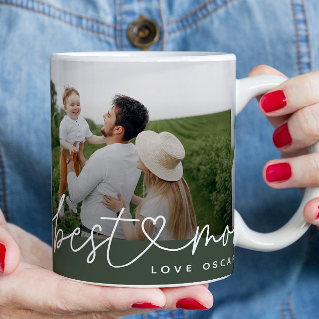 Modern multi photo best mom ever cute heart gift coffee mug (Creator Uploaded)