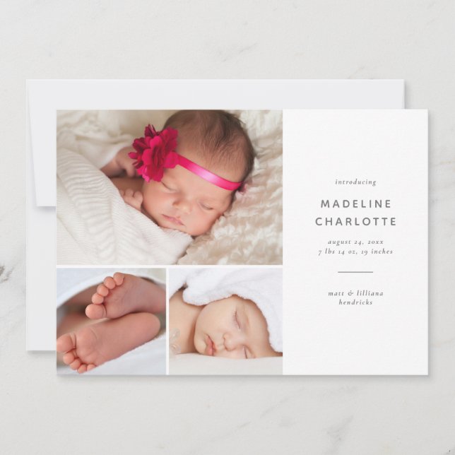 Modern Multi-Photo Birth Announcement (Front)