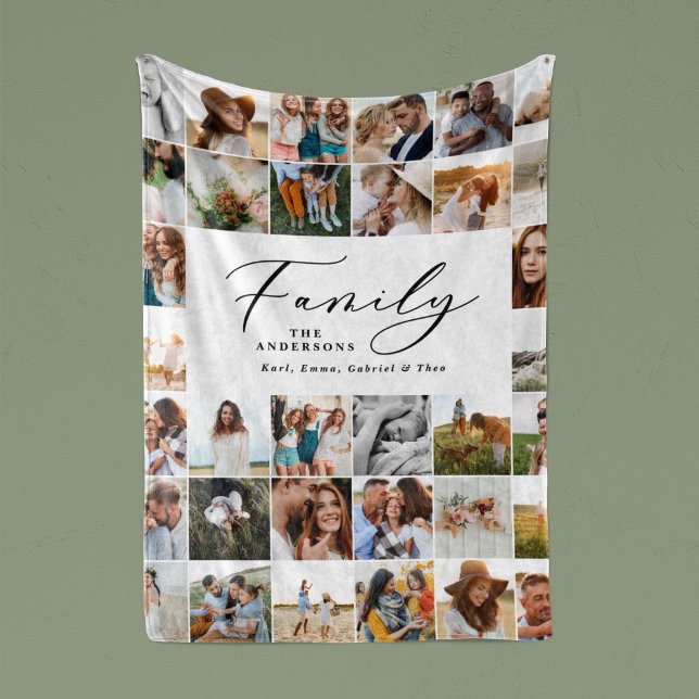 Modern multi photo black script family elegant sherpa blanket (Creator Uploaded)