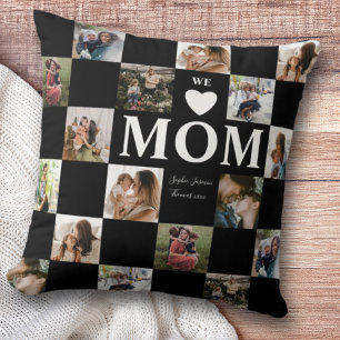 Modern Multi Photo Black & White Mom Throw Pillow