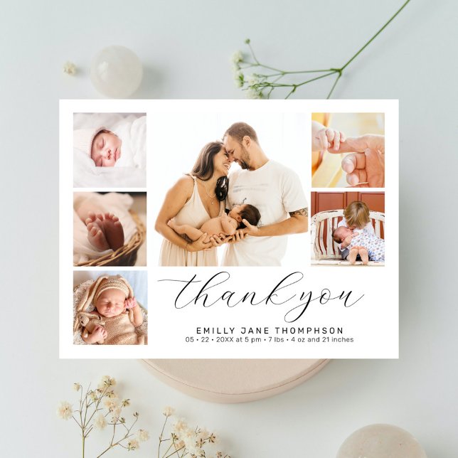 Modern Multi Photo Collage Birth Announcement Postcard (Creator Uploaded)