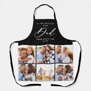 modern multi Photo collage black dad script Apron