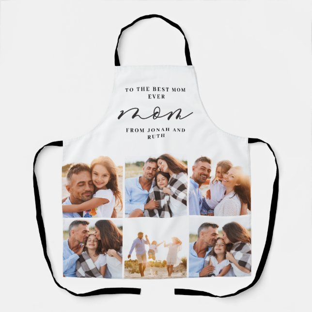 modern multi Photo collage black mom gift Apron (Front)