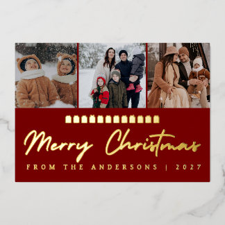 Modern Multi Photo Collage Merry Christmas Foil Holiday Card
