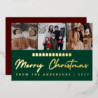 Modern Multi Photo Collage Merry Christmas Foil Holiday Card