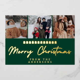 Modern Multi Photo Collage Merry Christmas Foil Holiday Card