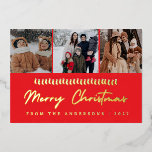 Modern Multi Photo Collage Merry Christmas Foil Holiday Card