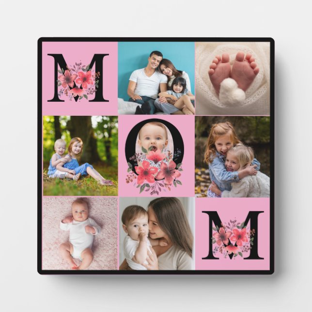 Modern Multi-Photo Collage MOM Gift Plaque (Front)