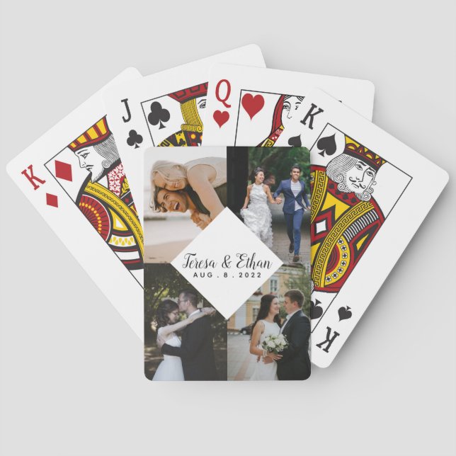 Modern Multi-Photo Collage White Triangle Playing Cards (Back)