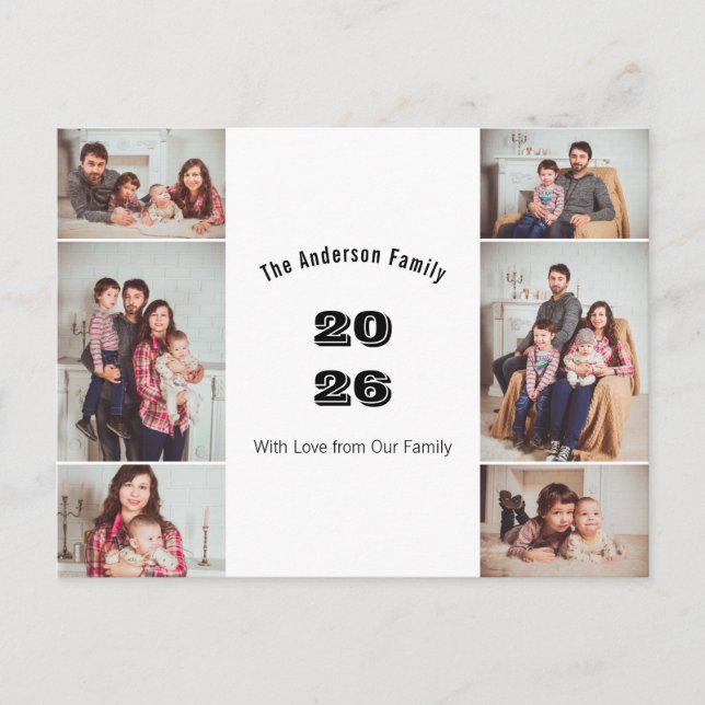 Modern Multi Photo Custom Family Year Postcard (Front)