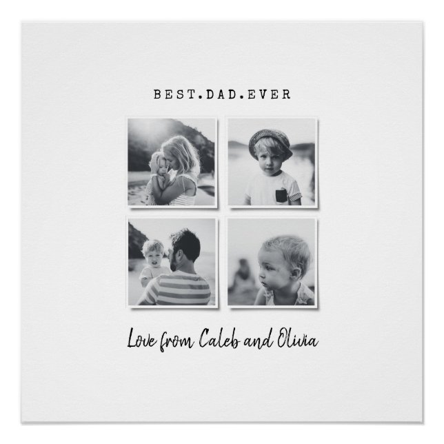 Modern multi photo dad gift elegant black white ca poster (Front)