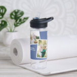 Modern multi photo family blue simple family gift water bottle<br><div class="desc">Modern stylish elegant contemporary multi photo family gift. The bright blue colour can be changed.</div>