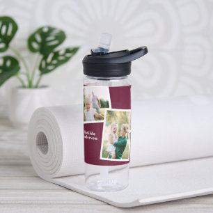 Modern multi photo family burgundy simple family water bottle