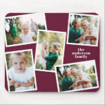 Modern multi photo family burgundy simple mouse pad<br><div class="desc">Modern stylish multi photo family home decor. The burgundy colour can be changed.</div>