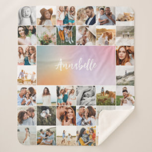 Modern multi photo girly pastel rainbow elegant sherpa blanket