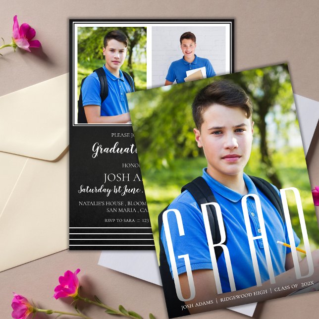 Modern Multi Photo GRAD Typography Graduation Invitation (Modern Multi Photo GRAD Typography Graduation Invitation)