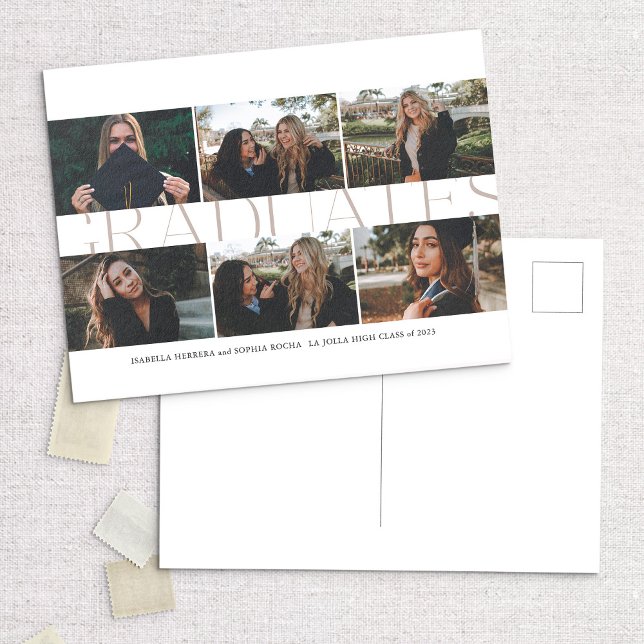 Modern Multi-Photo Graduates Grad Announcement Postcard (Creator Uploaded)