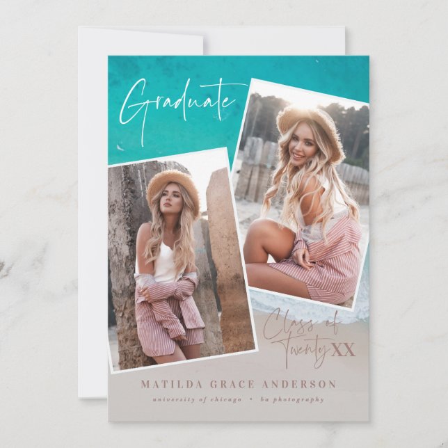 Modern multi photo graduation ocean beach modern (Front)