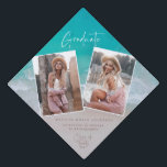 Modern multi photo graduation ocean beach modern graduation cap topper<br><div class="desc">Modern geometric multi photo graduation ocean beach modern travel adventure announcement card. Featuring  on trend script text and stunning beach ocean photography. Class of 20xx also available. Part of a collection.</div>