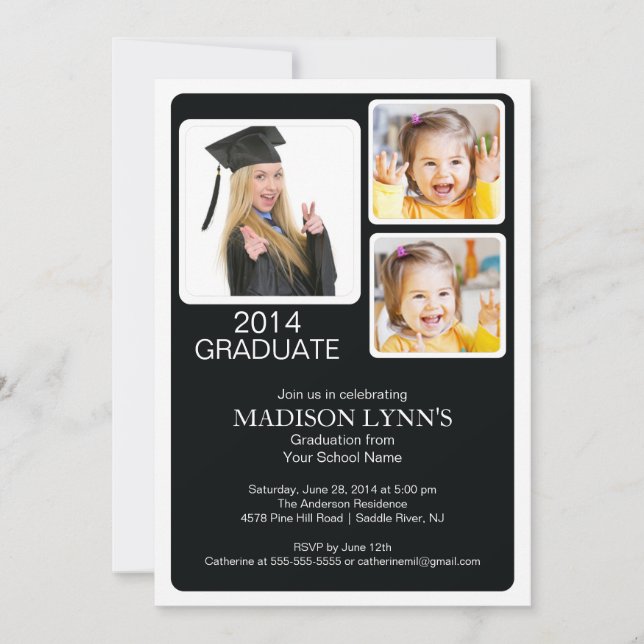 Modern Multi Photo Graduation Party Invitation (Front)