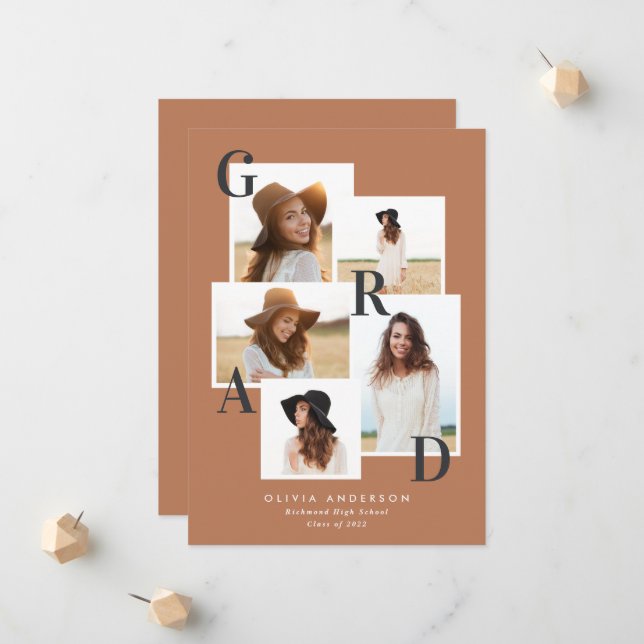 Modern multi photo graphic geometric terracotta an announcement (Front/Back In Situ)