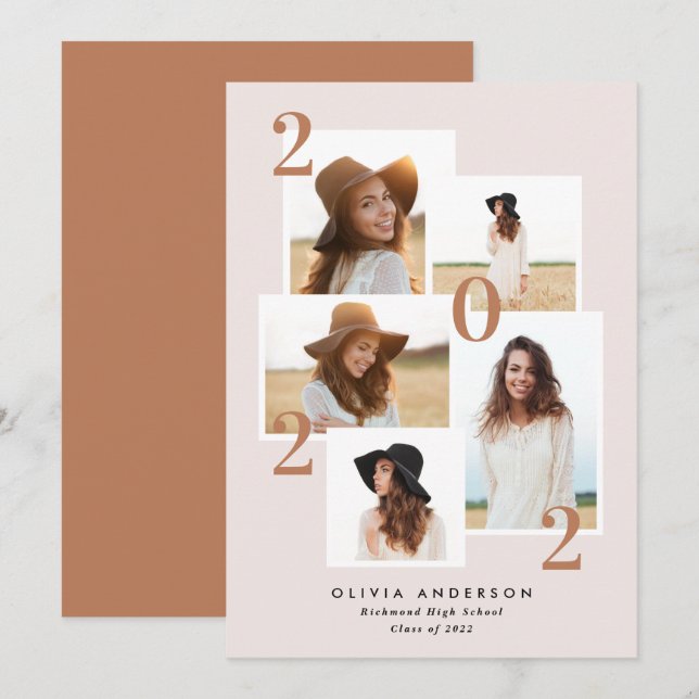 Modern multi photo graphic geometric terracotta announcement (Front/Back)
