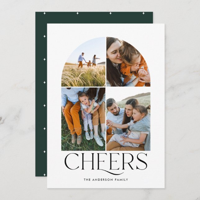 Modern multi photo green Christmas 4 photo (Front/Back)