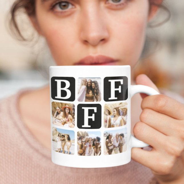 Modern Multi Photo Grid BFF Black Coffee Mug (Creator Uploaded)