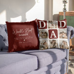 Modern Multi Photo Grid Cute DAD Gift Throw Pillow<br><div class="desc">Create your very own DAD pillow with this modern multi-photo grid collage and text. Design features 6 Photographs with curved corner squares with the text DAD in burgundy blocks that can be changed to any colour. On the reverse the text 'World's Best Daddy' with a cute father quote that can...</div>