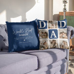 Modern Multi Photo Grid Cute DAD Gift Throw Pillow<br><div class="desc">Create your very own DAD pillow with this modern multi-photo grid collage and text. Design features 6 Photographs with curved corner squares with the text DAD in dark blue blocks that can be changed to any color. On the reverse the text 'World's Best Daddy' with a cute father quote that...</div>