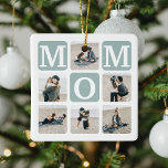 Modern Multi Photo Grid Cute MOM Gift  Ceramic Ornament<br><div class="desc">Create your very own MOM christmas ornament with this modern multi-photo grid collage and text. Design features 6 Photographs with curved corner squares with the text MOM in teal blocks that can be changed to any colour. On the reverse the text 'World's Best Mommy' with a cute mother quote that...</div>