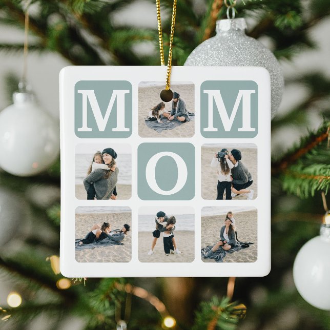 Modern Multi Photo Grid Cute MOM Gift  Ceramic Ornament (Creator Uploaded)