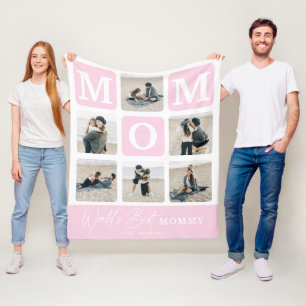 Modern Multi Photo Grid Cute MOM Gift  Fleece Blanket
