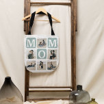 Modern Multi Photo Grid Cute MOM Gift Tote Bag<br><div class="desc">Create your very own MOM tote bag with this modern multi-photo grid collage and text. Design features 6 Photographs with curved corner squares with the text MOM in teal blocks that can be changed to any colour. On the reverse the text 'World's Best Mommy' with a cute mother quote that...</div>