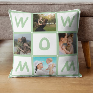 Modern Multi Photo Grid Cute WOW MOM Gift Throw Pillow