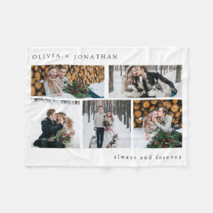 Modern Multi Photo Grid with Names Fleece Blanket