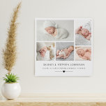 Modern Multi Photo Newborn Infant Faux Canvas Print<br><div class="desc">Modern multi photos on a grid displaying your favourite newborn infant photos with name and birth stats.</div>