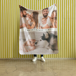 Modern Multi Photo Personalized Simple Home Family Fleece Blanket