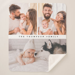 Modern Multi Photo Personalized Simple Home Family Sherpa Blanket