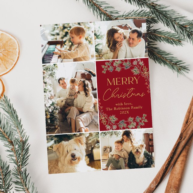 Modern Multi Photos Merry Christmas Holiday Card (Creator Uploaded)