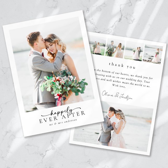 Modern Multi Picture Happily Ever After Wedding Thank You Card (Creator Uploaded)