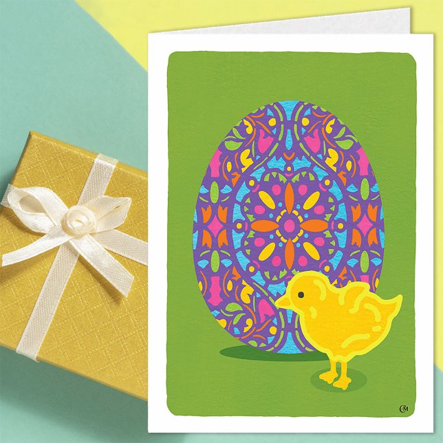 Modern Multicolor Chick and Egg "Happy Easter" Card (Creator Uploaded)