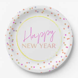 Modern Multicolor Dots Happy New Year Paper Plate