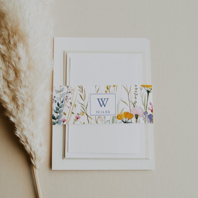 Modern Multicolor Wildflower Monogram Wedding  Invitation Belly Band (Creator Uploaded)