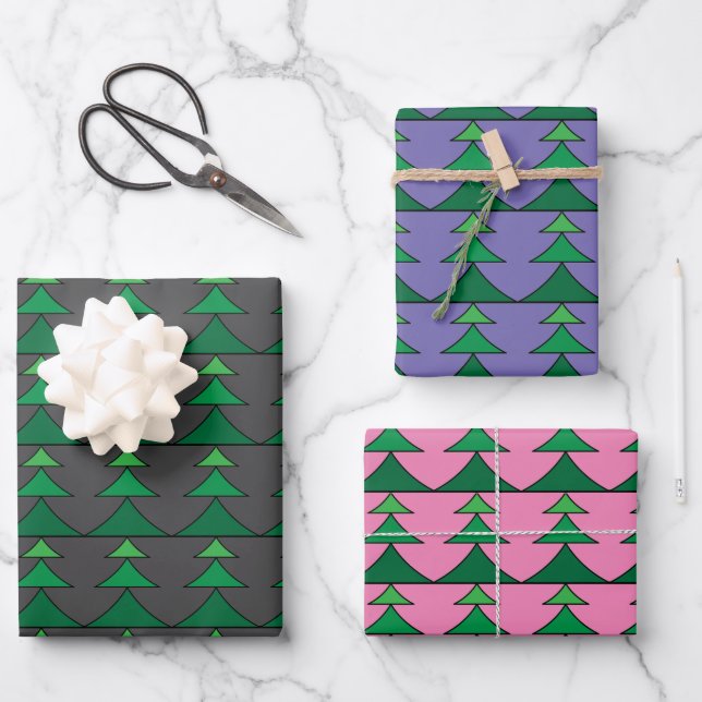 Modern Multicolor X-mas Tree Pattern Wrapping Paper Sheet (Front)